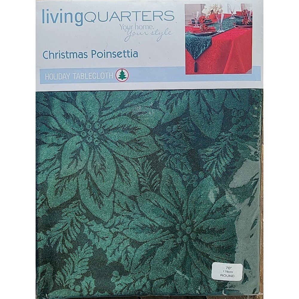 Living Quarters Christmas Holiday Damask Green Tablecloth 70" Round NEW  L5